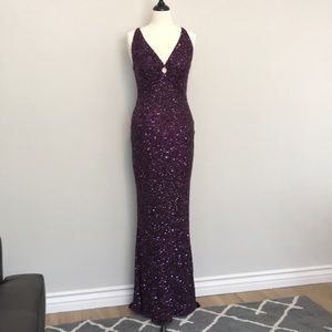 Purple Scala beaded & sequin gown prom / pageant